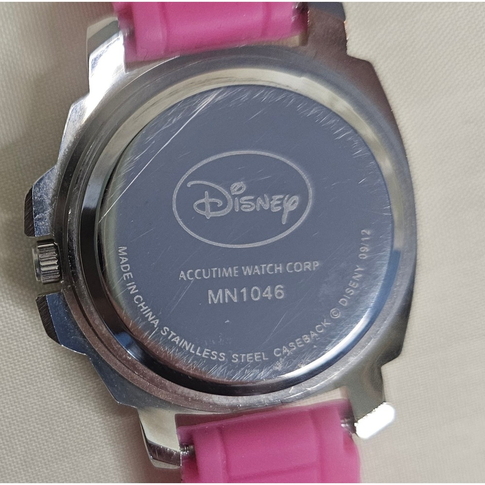 Disney Minnie Mouse Kids Watch Pink Silicone Strap Accutime MN1046 Silver Dial - Picture 2 of 3
